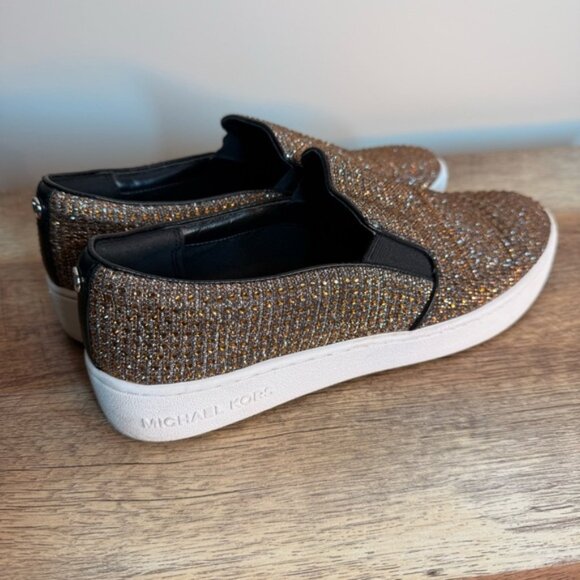 MICHAEL KORS Keaton MK Bedazzled Bronze Rhinestone Slip On Sneakers - Picture 3 of 15